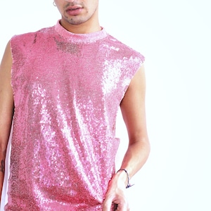 Pink Sequin Muscle Tee