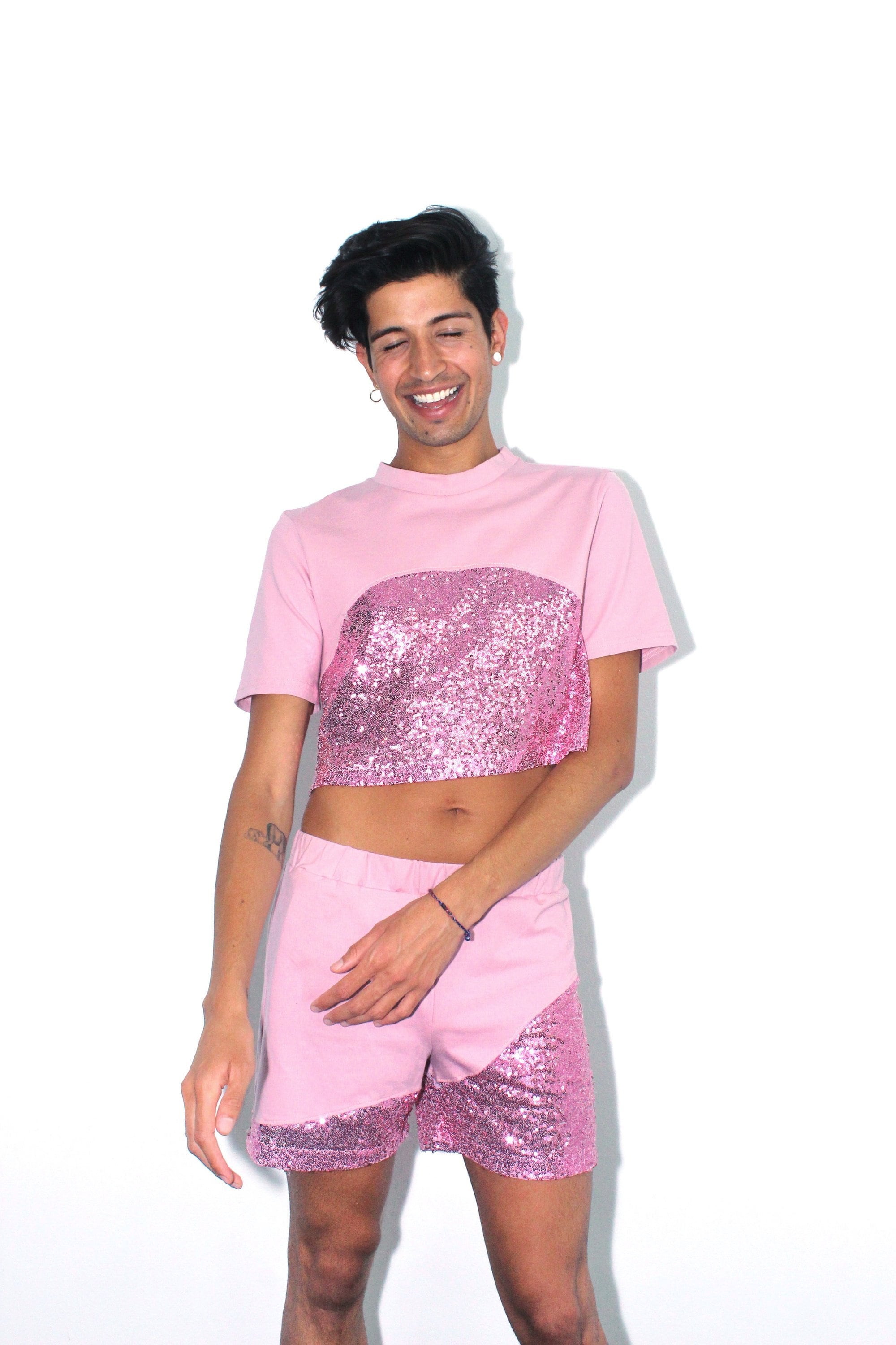 pink sequin crop top