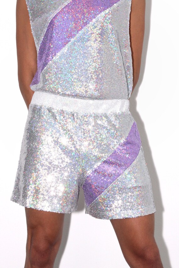 silver glitter shorts
