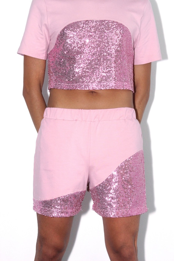 pink glitter shorts