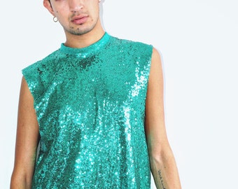 Green Sequin Muscle Tee Etsy