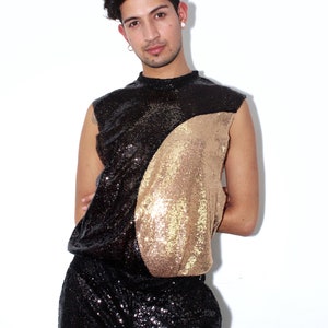Black/Gold Sequin Muscle Tee