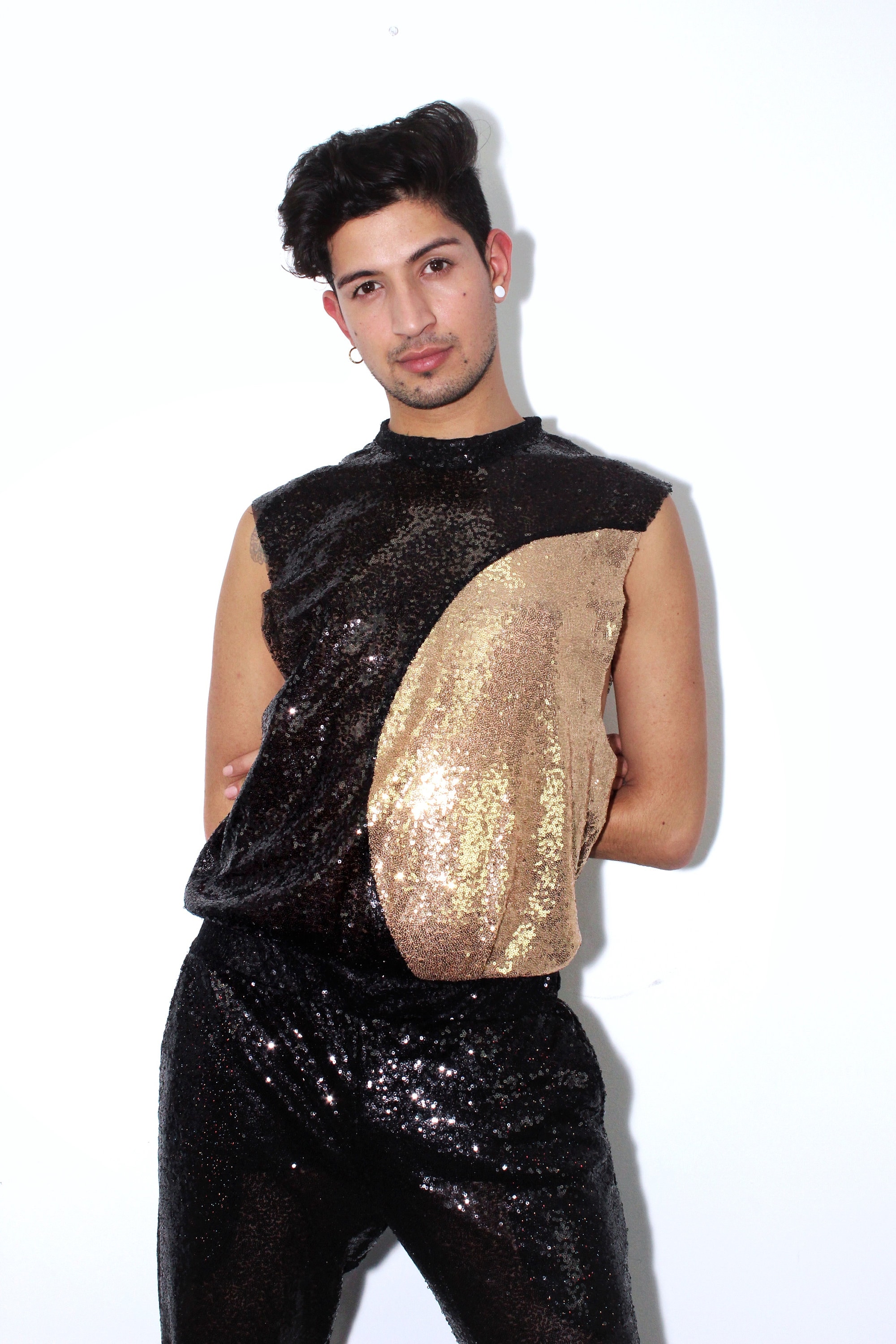 Gold sequin vest top sale