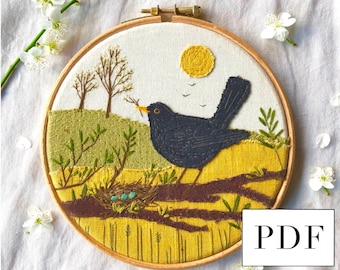 Blackbird's Nest - Appliqué Embroidery Pattern - Digital Download