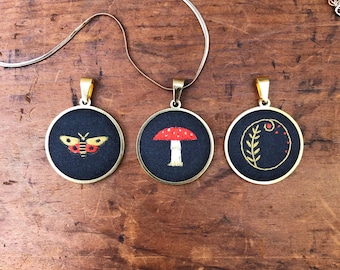 Embroidered pendants Kit - with designs pre-printed onto fabric