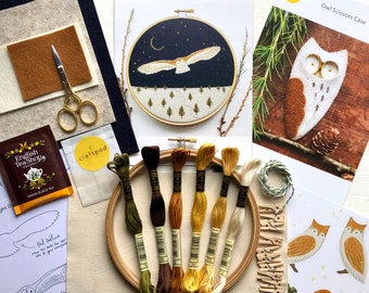 Owl Craftpod Bumper box - THREE projects, Starry Night Owl embroidery and felt Scissor's Case