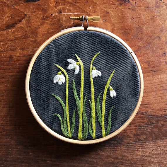 Snowdrop Embroidery Kit - Pre-printed Fabric - DMC Threads - Perfect for Beginners