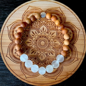 Selenite Rosewood Bracelet: Energy Cleansing Gemstone, Evil Eye Charm