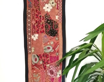 Runner Brown Upcycled Patchwork Embroidery