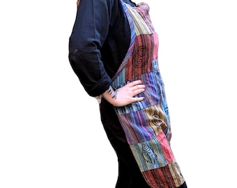 Fair Trade Cooking Apron Patchwork  Cotton Stonewash Nepal Stripe