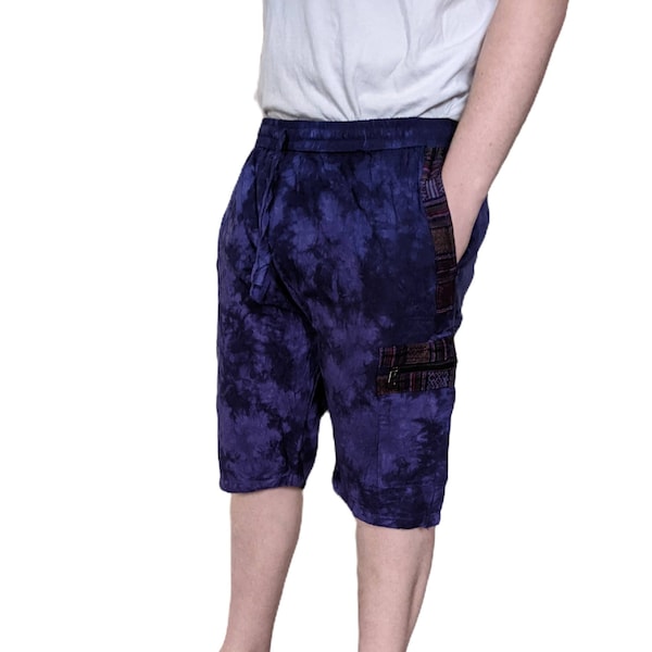 Fair Trade Tie Dye Shorts with Traditional Bhutani Trim Medium Weight Cotton