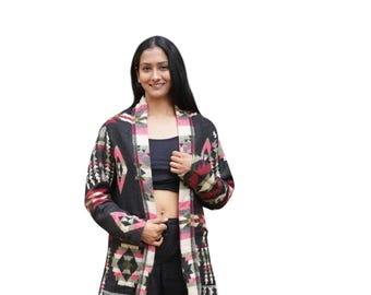 Shrug Open Fringe Shawl Jacket Long Soft Acrylic "Feels like Wool"
