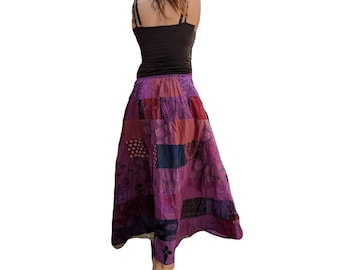 Fairtrade Patchwork Overdye A Line Skirt Elastic Tie Waist 4 Colours   SK003