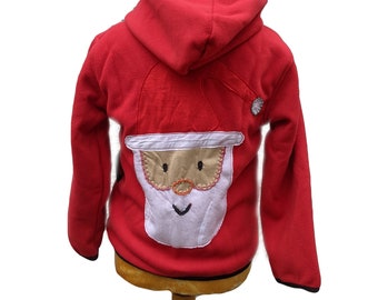 SALE HALF PRICE Fair Trade Children's Santa and Rudolph Zip Jacket. Fleece Outer with Cotton hand Applique and Fake Fur Lining