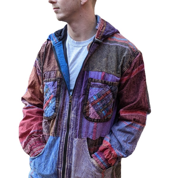 Fair Trade Cotton Patchwork Jacket with  with Cotton Lining and Reversable that turns into a bag Unisex J200