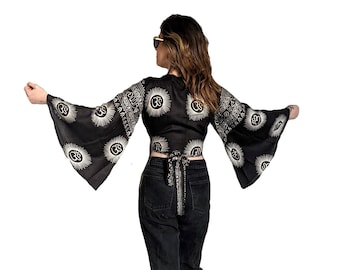 OM Print 3 Colours Wrap or Tie Silky Soft Rayon Kimono Sleeve Top D-022-26
