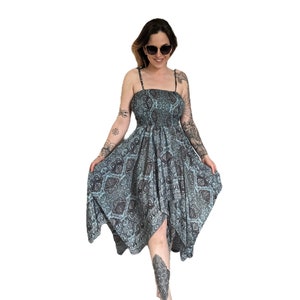Women&#39;s Fair Trade 3 Colours Fleur de Lys Print Super Soft Mainly Silk Jangly Elastic Dress D-022-20