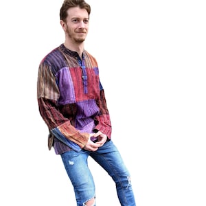 Fair Trade Purple Overdye Patchwork Stonewash Nepali Shirt SH318