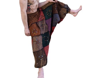 Fair Trade UNISEX Multi Elastic Patchwork Stonewash Blockprint Paint  Afghan Trouser P716