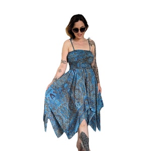 Women&#39;s Fair Trade 3 Colours Bold Swirl Print Super Soft Mainly Silk Jangly Elastic Dress D-022-20