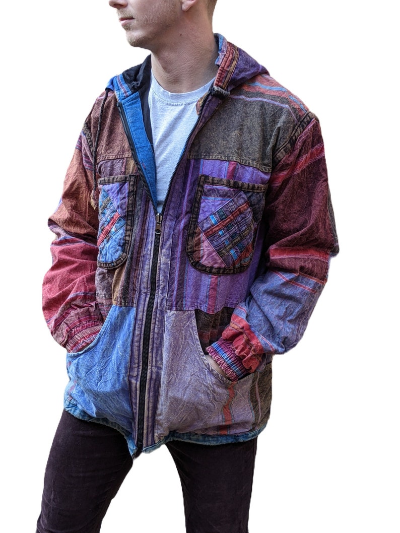 Fair Trade Cotton Patchwork Jacket with with Cotton Lining and Reversable that turns into a bag Unisex J200 image 1