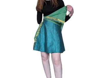 Sari Upcycled Short Wrap Skirt with Gold Border (Various Colours and Materials)