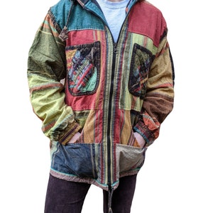 Fair Trade Cotton Patchwork Jacket with with Cotton Lining and Reversable that turns into a bag Unisex J200 image 2