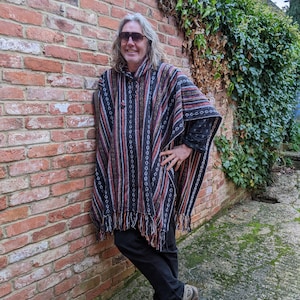 Brush Cotton Long Poncho Browns Black Unisex