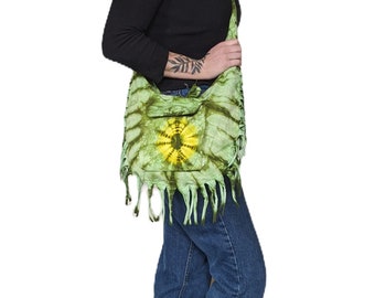 Tie Dye Cotton Frill Bag with Tie Strap and Zip Compartment Fair Trade