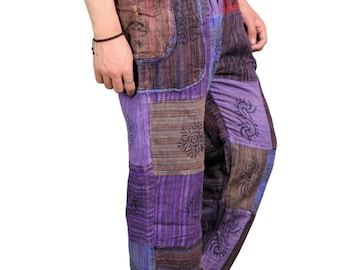 Stripe Cotton Trousers: Stonewash Overdyed Patchwork, Elastic Bottom