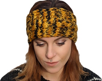 Fair Trade Wool Headband "Mustard Tiger" Fleece Lined
