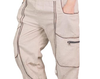 Heavy Cotton Baggy Pocket Piping Zip Knee Design  Elastic Bottom Trouser P447