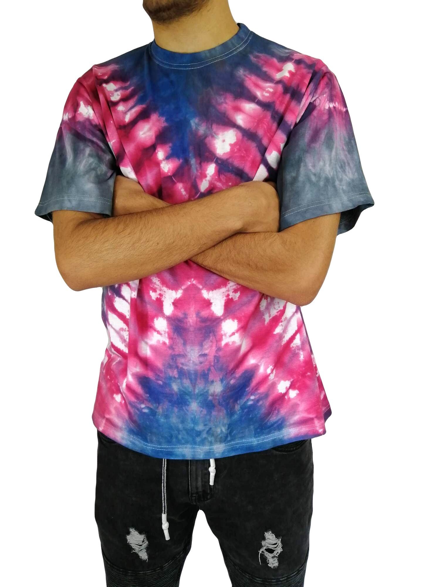 Image of Fairtrade Cotton Real Men Wear Pink Tie Dye T Shirt