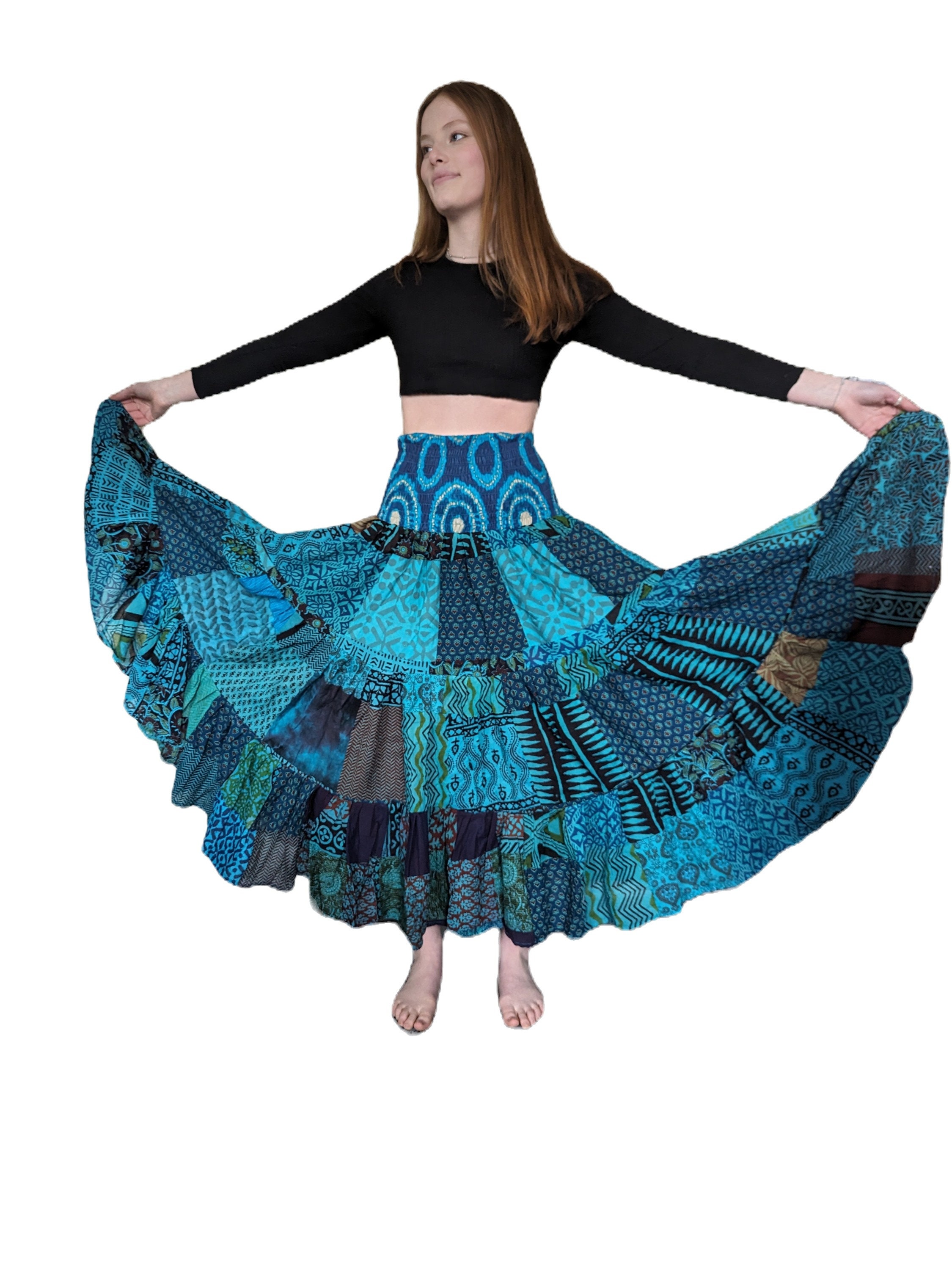 4 Colours Women's Patchwork Extra Wide Gypsy Skirt Bobbin