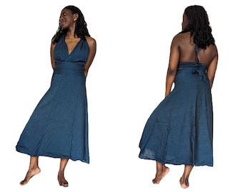 Cotton Dress Wrap Style Skirt Bottom with Halter Kneck and Adjustable Bust