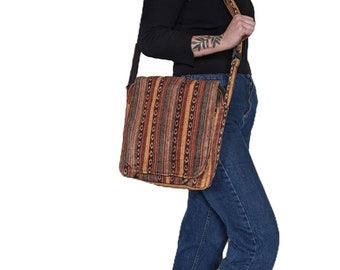 Fairtrade Woven Nepali Stripe Cotton Shoulder Bag adjustable strap with two compartments in 4 colours