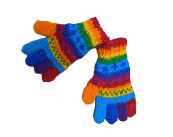 Fair Trade Finger Gloves "Rainbow Dot" Wool with Fleece Lining