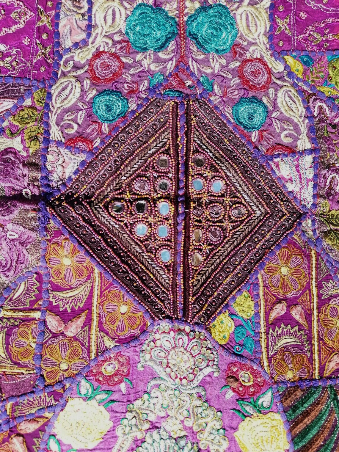 Extra Large Upcycled Vintage Barmeri Embroidery Purple Tones | Etsy