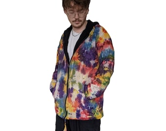Tie Dye Cotton Jacket Fleece Lined With Hood