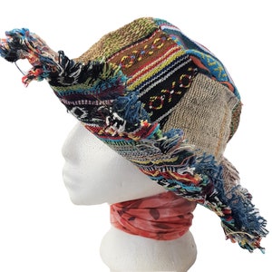 Fairtrade Hemp Cotton Patchwork Frill Flexible Brim Hat H2 Wired Brim lets you shape as you please.