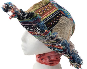 Fairtrade Hemp Cotton Patchwork Frill Flexible Brim Hat H2 Wired Brim lets you shape as you please.