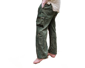 Fair Trade Plain Stonewash Cotton Box Pocket Trousers - can be worn 3/4 Length (5 Colours)