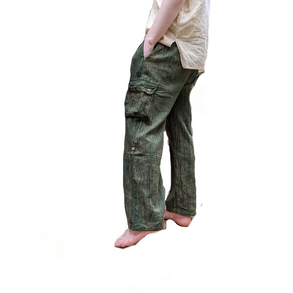Fair Trade Plain Stonewash Cotton Box Pocket Trousers - can be worn 3/4 Length (5 Colours)