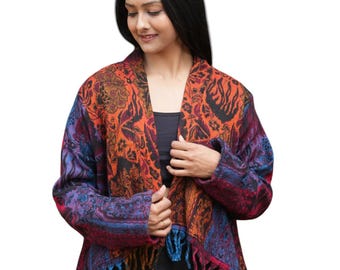 Shrug Open Fringe Shawl Jacket Short Soft Acrylic "Feels like Wool"