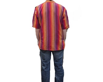 Fair Trade Rainbow Stripe Woven Cotton Short Sleeve Shirt with Top and Side Pocket up to 7XL SH708
