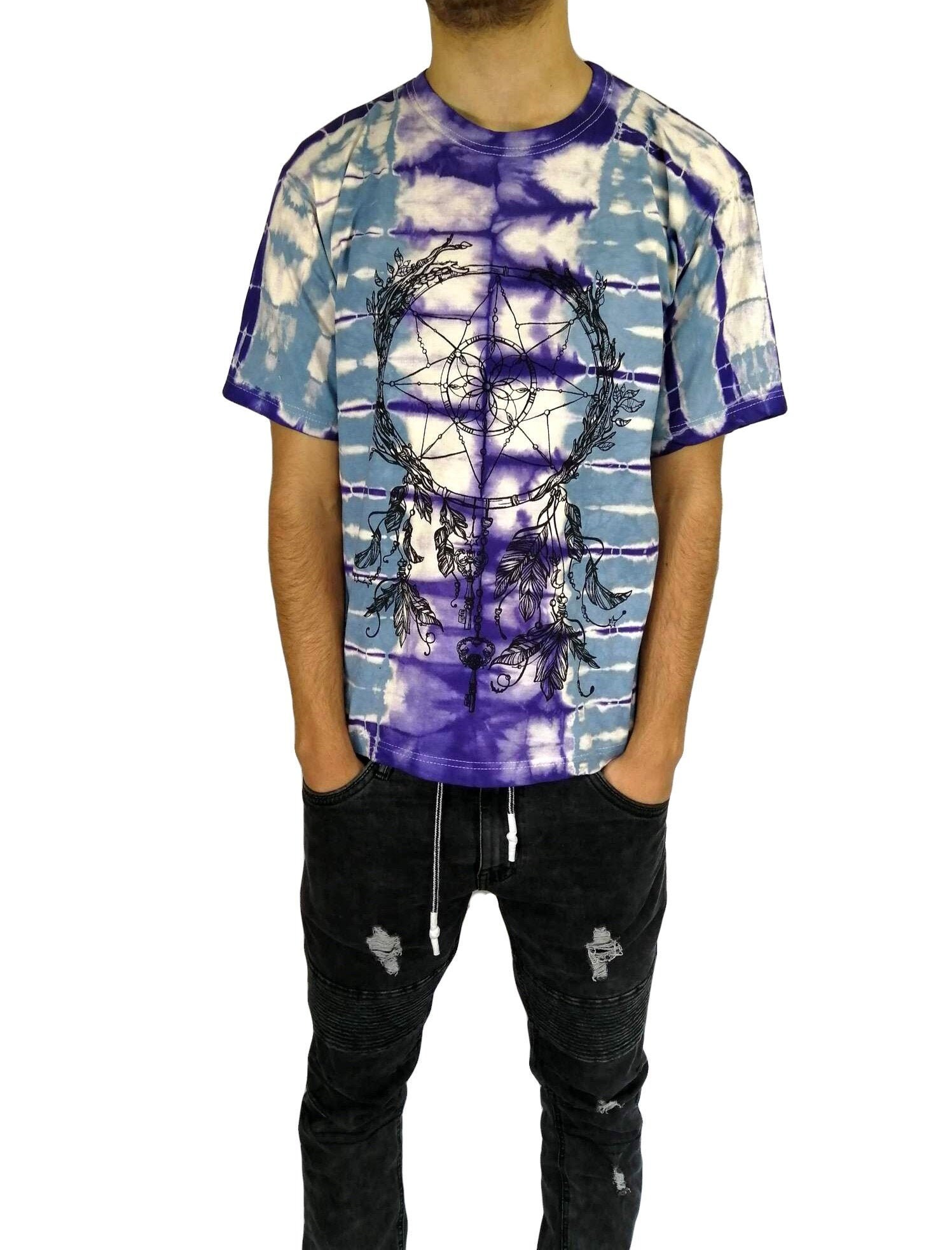 Image of Fairtrade Cotton Dreamcatcher Print Tie Dye T Shirt
