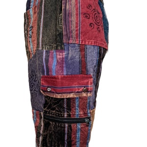 Fair Trade Heavy Cotton Denim Combat Patchwork Shorts Blockprint Stonewashed in 4 Colours image 5