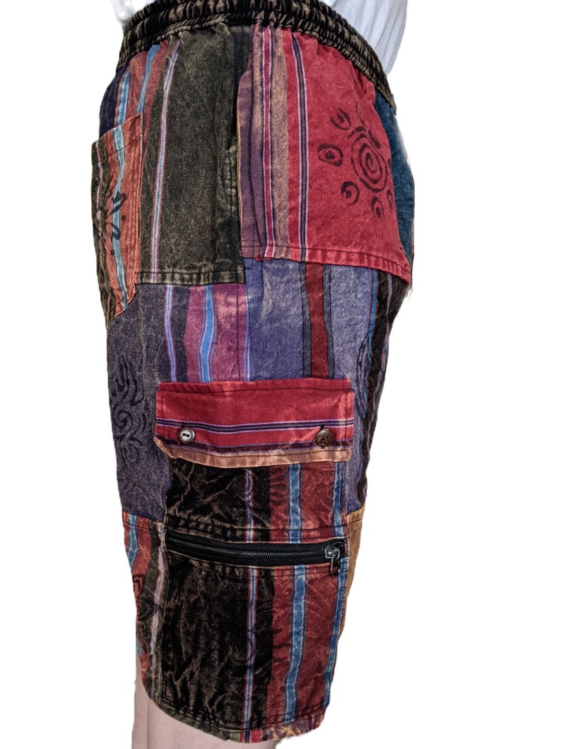 Fair Trade Heavy Cotton Denim Combat Patchwork Shorts Blockprint Stonewashed in 4 Colours image 5