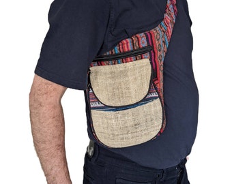 Hemp Cotton Belt Bag: Woven Shoulder Bag with Two Zips, Fairtrade