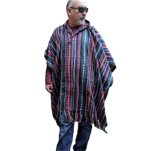 Green Red Dot Brush Cotton Long Poncho Greens Reds with Dot Pattern Unisex